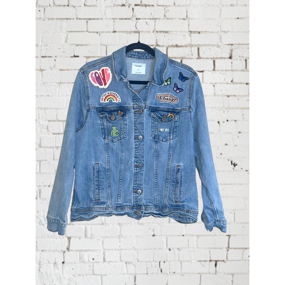Rainbow Butterflies Pride Boho Festival Patch Denim Jean Jacket LGBTQIA+ sz. XL - Picture 9 of 9